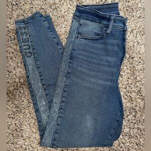 GUESS Rhinestone Side Stripe Skinny Jeans 28 • Bling Ankle‎ Logo